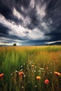 dramatic storm clouds gathering over a peaceful meadow Royalty Free Stock Photo