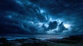The Dramatic Storm Clouds Illuminated by Lightning Over the Ocean. AI generated image Royalty Free Stock Photo