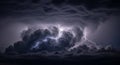 Dramatic storm clouds with intense lightning bolts striking during nighttime Royalty Free Stock Photo