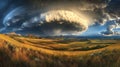 Dramatic Storm Clouds over Golden Valley at Sunset Royalty Free Stock Photo
