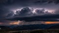 Dramatic Storm Clouds Over Mountain Range During Sunset Nature Landscape Royalty Free Stock Photo