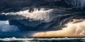 Dramatic storm clouds over the ocean with intense dark and light contrasts Royalty Free Stock Photo
