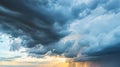 Dramatic storm clouds with rain and sunlight breaking through Royalty Free Stock Photo