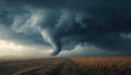 Dramatic Storm Clouds Touching Ground As Tornado Forms Over Farmland Royalty Free Stock Photo