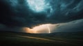 Dramatic Storm: Dark Clouds, Lightning Strikes, and a Glimpse of Light Royalty Free Stock Photo