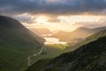 Dramatic storm light shining down on Buttermere in the Lake District