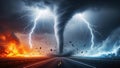 Dramatic storm with lightning and tornado isolated on white background Royalty Free Stock Photo
