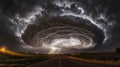 Dramatic Storm Clouds Over Rural Highway With Lightning Strikes Royalty Free Stock Photo