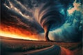 dramatic storm at sunset producing a powerful tornado Royalty Free Stock Photo