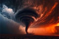 dramatic storm at sunset producing a powerful tornado Royalty Free Stock Photo