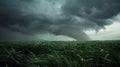 Dramatic stormscape Tornado swirling through a grass field AI Image Royalty Free Stock Photo