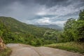 Dramatic stormy cloud sky above tropical mountains. Storm Pabuk, Thailand.