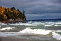 Dramatic stormy day with big waves in Lake Superior at Pictured Rocks National Lakeshore Royalty Free Stock Photo