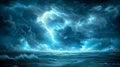Dramatic Stormy Ocean With Lightning Under Dark Clouds Royalty Free Stock Photo