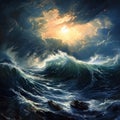 Dramatic Stormy Ocean Meeting Turbulent Sky