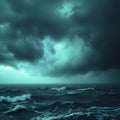 Dramatic stormy sea with dark clouds.