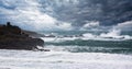 Dramatic stormy sea and thunderous sky with large waves Royalty Free Stock Photo