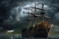 dramatic stormy sky above a ghostly ship Royalty Free Stock Photo