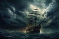 dramatic stormy sky above a ghostly ship Royalty Free Stock Photo