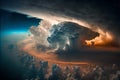 Dramatic stormy sky with cumulus cloud. 3D illustration
