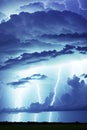 Dramatic stormy sky with lightning and thunderclouds. Royalty Free Stock Photo