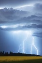 Dramatic stormy sky with lightning and thunderclouds. Royalty Free Stock Photo
