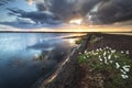 Dramatic stormy sky over big lake Royalty Free Stock Photo