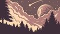 Dramatic stormy sky over a pine forest with a moon vector scene, vector design Generative AI Royalty Free Stock Photo