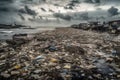 Dramatic stormy sky over a polluted beach, Generative AI Royalty Free Stock Photo