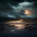 Dramatic stormy sky over a sandy beach in the Netherlands