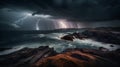 Dramatic stormy sky over the sea. Fantasy landscape.