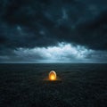 Dramatic Stormy Sky with Single Glowing Object in Dark Landscape Royalty Free Stock Photo
