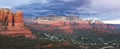 Panoramic Red Rock Mountain Landscape and Scenic Green Valley View Royalty Free Stock Photo