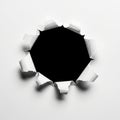 A dramatic and striking image of a black hole ripped through white paper Royalty Free Stock Photo