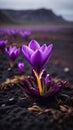 Dramatic striking macro photo of a purple crocus