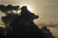 Dramatic strom clouds on sky , large black sunny clouds bad atmospheric