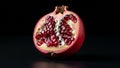 Dramatic studio shot of a pomegranate half displaying juicy arils on black background Royalty Free Stock Photo