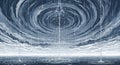 Dramatic stylized illustration of a swirling vortex in a stormy sky, water rising from the ocean Royalty Free Stock Photo