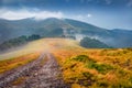 Dramatic summer scenery. Mountain hills after the rain. Exciting summer scene of Krasna range with old country road. Royalty Free Stock Photo