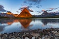 dramatic lake and mountain sunrise