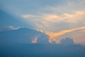 Dramatic sun ray with blue orange color sky and clouds Royalty Free Stock Photo
