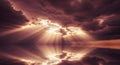Dramatic Sun Rays Breaking Through Dark Clouds Over Reflective Water image Royalty Free Stock Photo