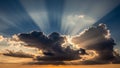 Dramatic Sun Rays Bursting Through Dark Clouds Against a Deep Blue Sky at Sunset 20251228 Royalty Free Stock Photo