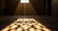 Dramatic Sunlight Rays Through Ornate Window on Stone Floor Royalty Free Stock Photo