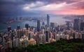 Dramatic sunrise of Hong Kong, China - panorama skyline Royalty Free Stock Photo