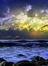 Dramatic sunrise over Aegean Sea in Gouves, Crete, Greece Royalty Free Stock Photo