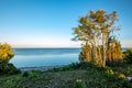 dramatic sunrise over the baltic sea with rocky beach and trees Royalty Free Stock Photo