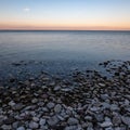 dramatic sunrise over the baltic sea with rocky beach and trees Royalty Free Stock Photo