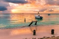 Dramatic Sunrise over Diving Boats and the Caribbean Sea, Mexico Royalty Free Stock Photo