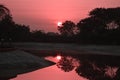 Dramatic sunrise over lake in autumn. nature reflection stock image . Royalty Free Stock Photo